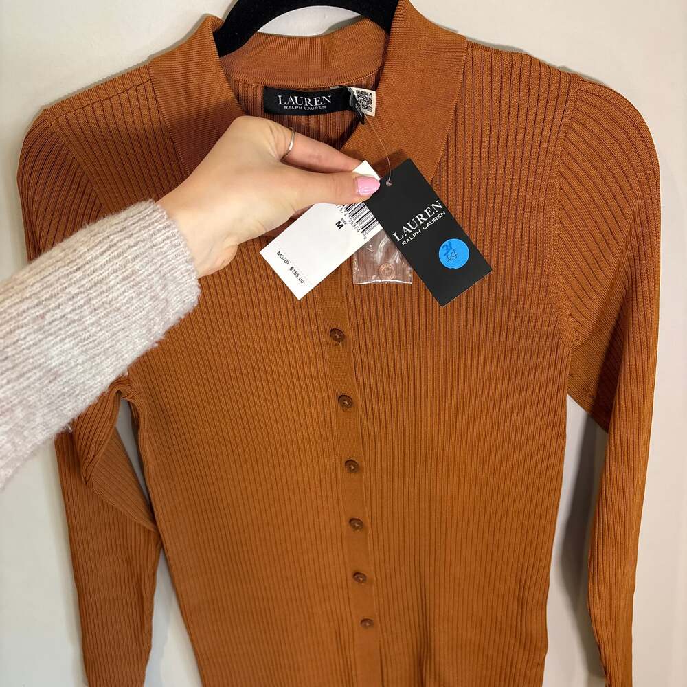 Lauren Ralph Lauren Rib-Knit Long-Sleeve Polo Cardigan size M - Picture 5 of 5